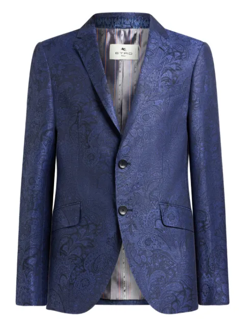 ETRO single-breasted linen and cotton jacquard jacket with floral Paisley motif Blue MRCA000699TJC11
