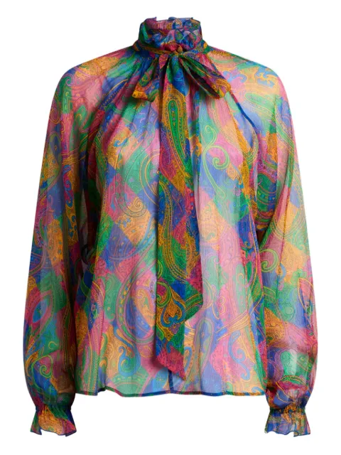 ETRO geometric paisley silk top Green WRJA015799SA1O4