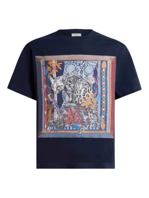ETRO cotton T-shirt with placed leopard print Blue MRMA0004AKG46