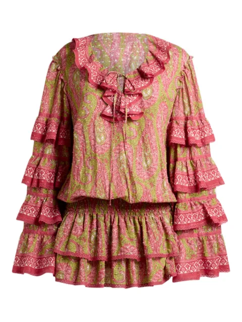 ETRO mini dress in cotton dotted swiss with ruffles and Paisley foliage motif Pink WRHA057699SP5J0