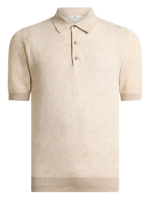 ETRO knit cotton polo shirt with floral Paisley motif Neutrals MRKF0004AQ421