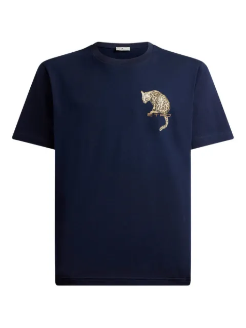 ETRO cotton T-shirt with leopard print and Etro embroidery Blue MRMA0002AR465