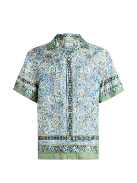 ETRO silk bowling shirt with placed pocket-square Paisley print Blue MRIC001399SP1N8