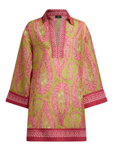 ETRO cover-up mini dress in cotton-blend fabric with Paisley foliage motif Pink WRPA0023AKF71