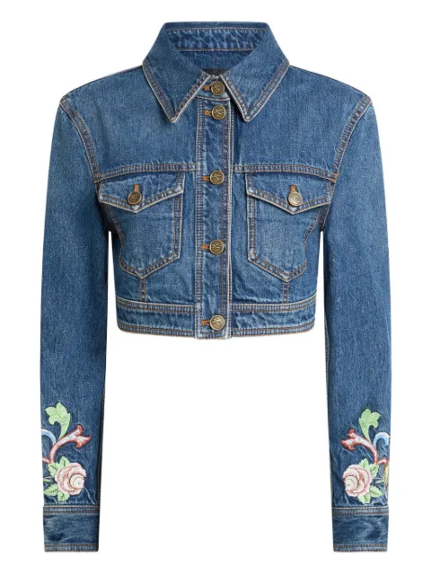 ETRO floral-embroidered cropped jacket Blue WRNA0023AR469