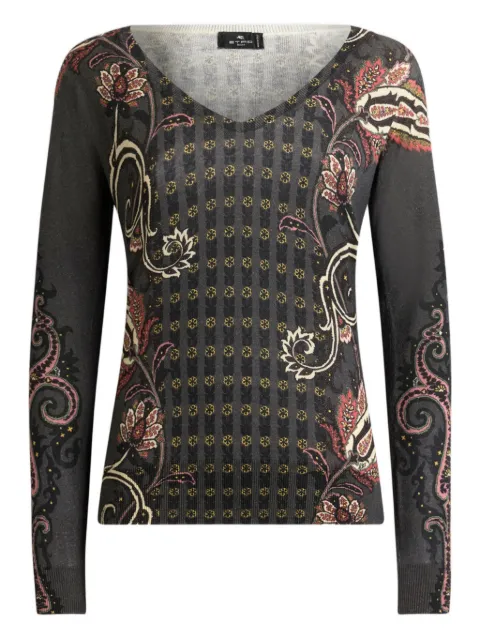 ETRO floral paisley V-neck top Black WRKE0024AKF19