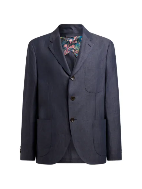 ETRO chevron single-breasted linen jacket Blue MRCA007099TU3C9