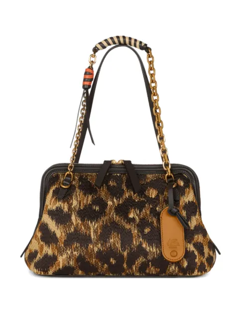 ETRO small raffia Doc bag with animal embroidery Brown WP1B0032AR448