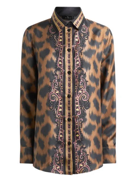 ETRO silk twill shirt with animal motif Brown WRIA0013AKF09