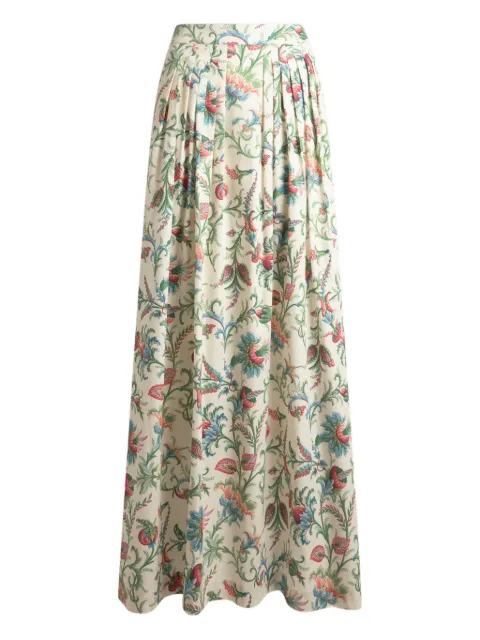 ETRO pleated cotton maxi skirt with floral motif Neutrals WRFA018999SA5R9