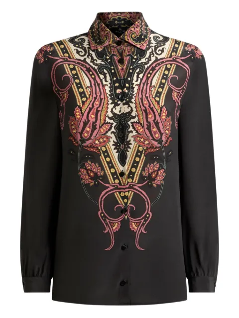 ETRO silk shirt with placed floral Paisley print Black WRIA0019AKF08