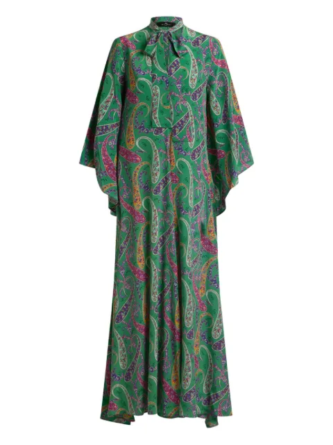 ETRO silk long dress with silk scarf and floral Paisley motif Green WRHA0524AKG14