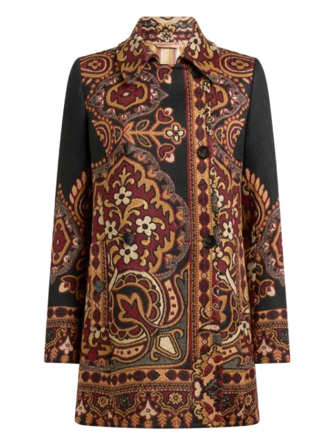 ETRO double-breasted wool-blend jacquard coat with floral motif Black WRBA007599TJB51