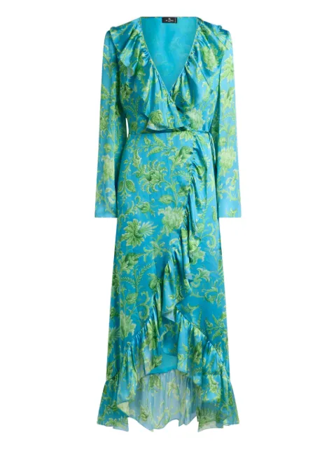 ETRO Peau d'Ange silk long wrap dress with floral motif Blue WRHA055799SA1N6