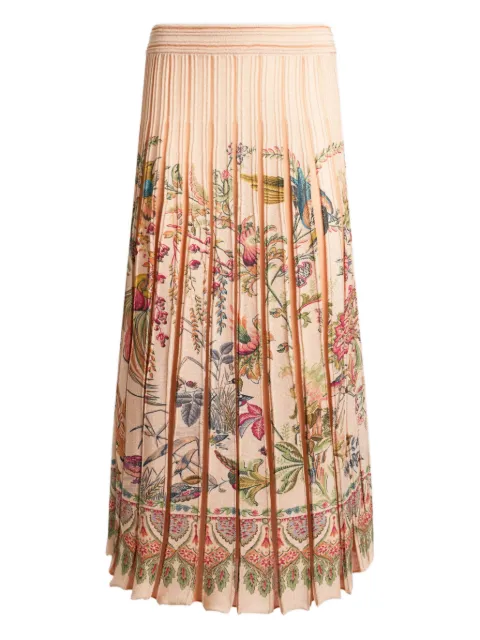 ETRO pleated cotton-blend midi skirt with placed flora and fauna print Neutrals WRKB0022AKD65