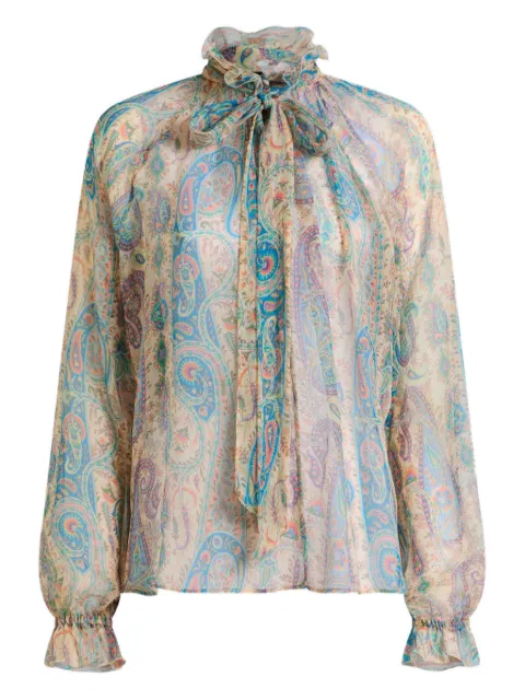 ETRO silk crepon blouse with silk scarf and Paisley foliage motif Neutrals WRJA015799SA1N8