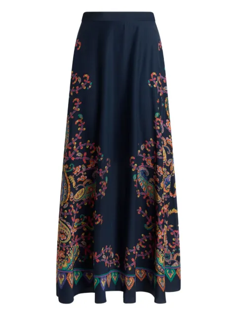 ETRO silk maxi skirt with placed floral Paisley print Blue WRFA0037AKG04
