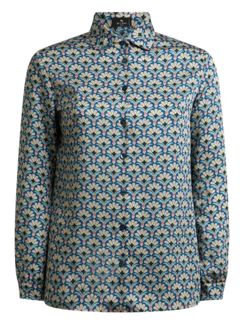 ETRO twill shirt with micro palm motif Blue WRIA001999SASV9