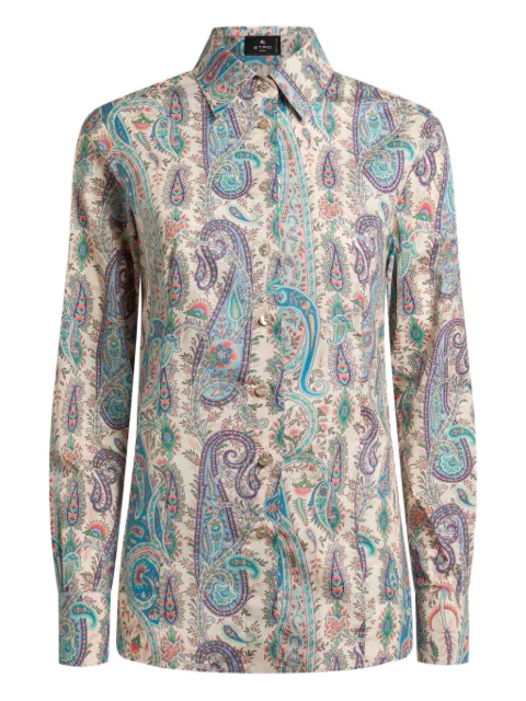 ETRO stretch cotton shirt with leafy Paisley motif Neutrals WRIA002099SAEH3