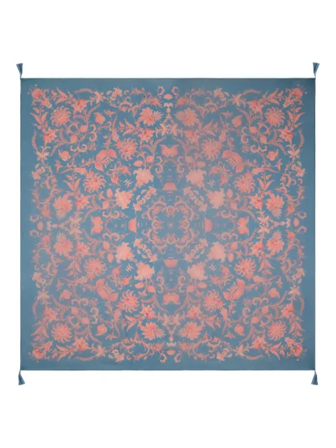 ETRO silk shawl with floral motif and tassels Blue WAYA0001AKE21