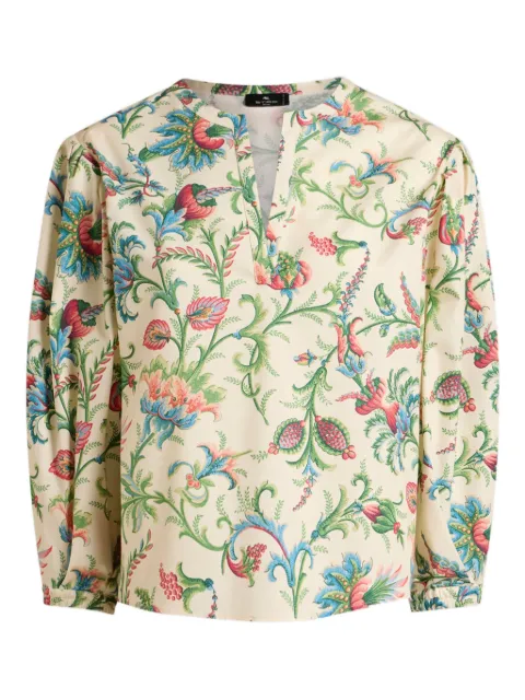ETRO floral-motif V-neck top Neutrals WRJA008899SA5R9