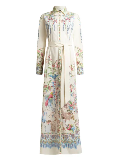 ETRO long cotton shirt dress with placed flora and fauna print Neutrals WRHA0591AKH59