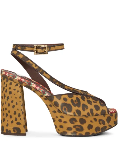 ETRO suede platform sandals with animal motif Brown WS4F0034AP435