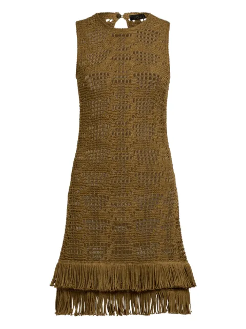 ETRO crochet effect cotton knee length dress with fringing Green WRKA0125AV838