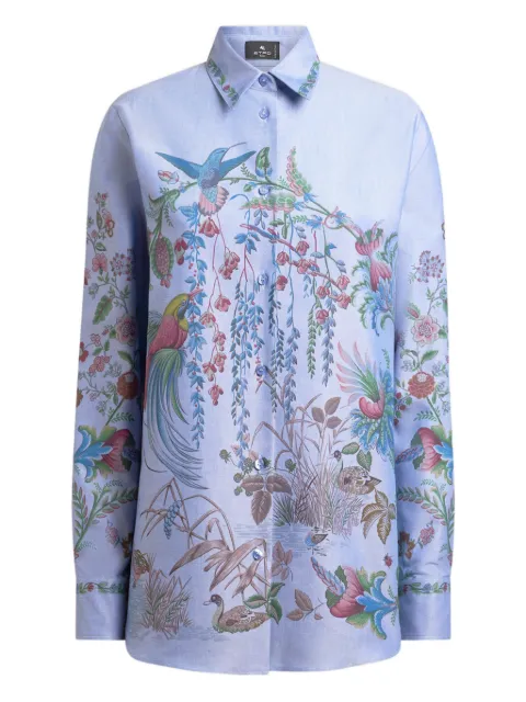 ETRO oxford cotton shirt with placed flora and fauna print Blue WRIA001399SP5J2