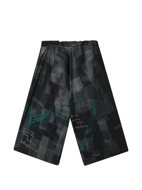 Y's graphic-print wide-leg trousers Black YQP17225BLACK