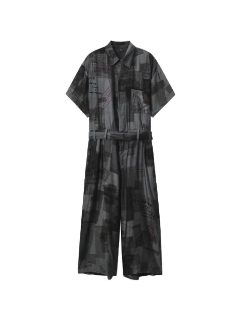 Y's newspaper-print jumpsuit Grey YQD15225LIGHTGREY