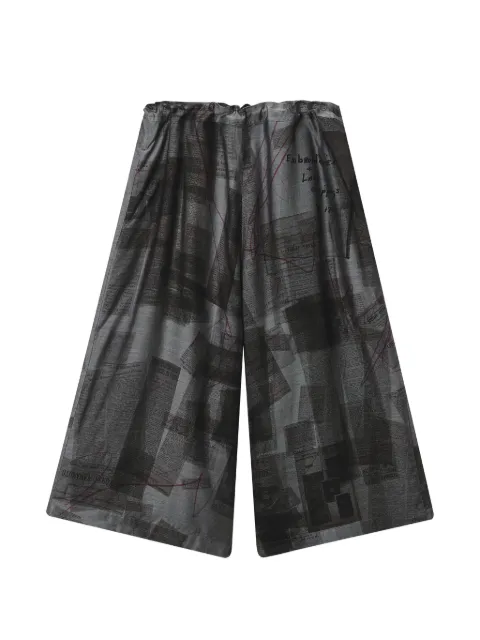 Y's newspaper-print wide-leg trousers Grey YQP17225LIGHTGREY