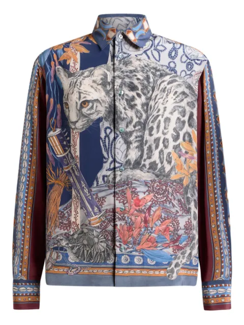 ETRO silk shirt with placed leopard print Blue MRIC0071AKF11