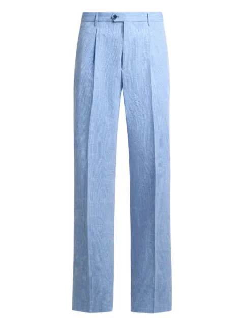ETRO striped wool jacquard trousers with floral paisley motif Blue MREA000199TJ5E3