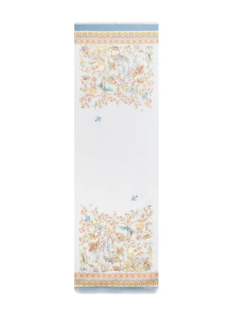ETRO cotton-blend jacquard scarf with flora and fauna motif White WATA0005AKE09