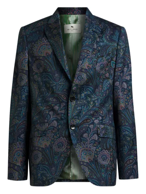 ETRO single-breasted floral motif wool jacket Blue MRCA000699SA215