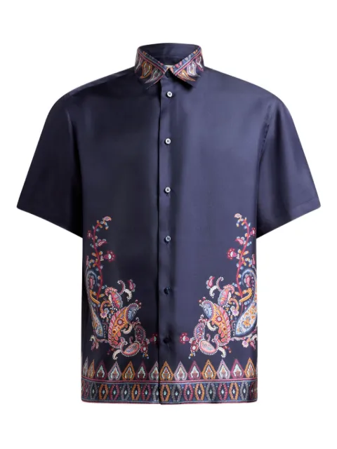 ETRO short-sleeved silk shirt with placed print Blue MRIC001199SP1J5