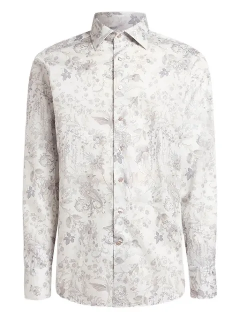 ETRO flora fauna motif cotton satin shirt White MRIB002599SA5R6