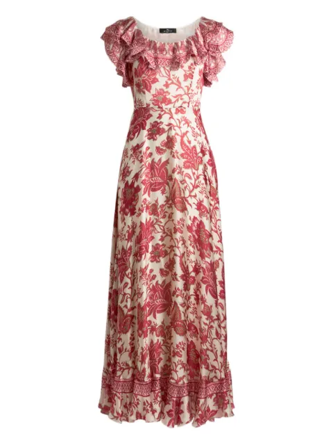 ETRO Peau d'Ange silk long dress with floral motif Neutrals WRHA056599SP1L7