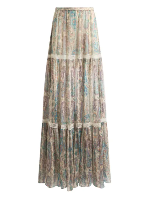 ETRO silk crepon maxi skirt with Paisley foliage motif Neutrals WRFA018399SA1N8