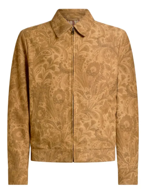 ETRO suede jacket with floral Paisley motif and zip Brown MROA0020AP416