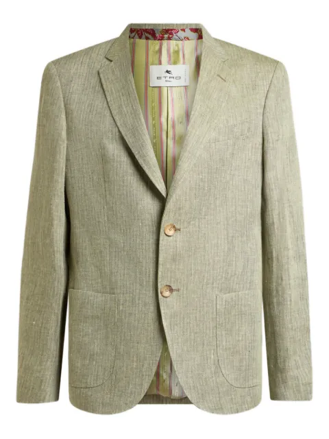 ETRO chevron-motif single-breasted linen jacket Green MRCA000799TU3C9