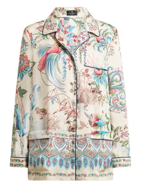 ETRO twill shirt with placed flora and fauna print Neutrals WRIA010099SPSI4