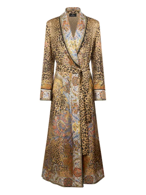 ETRO silk robe coat with Paisley and animal motif Brown WRBE0004AKH46