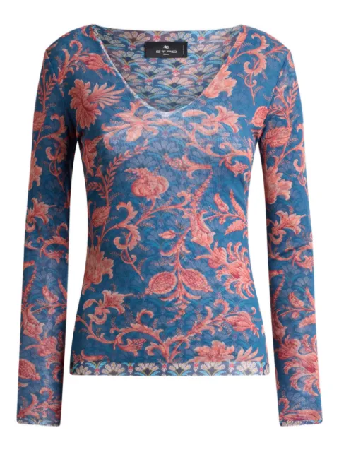 ETRO floral-motif stretch sweater Blue WRJB002499SASV0