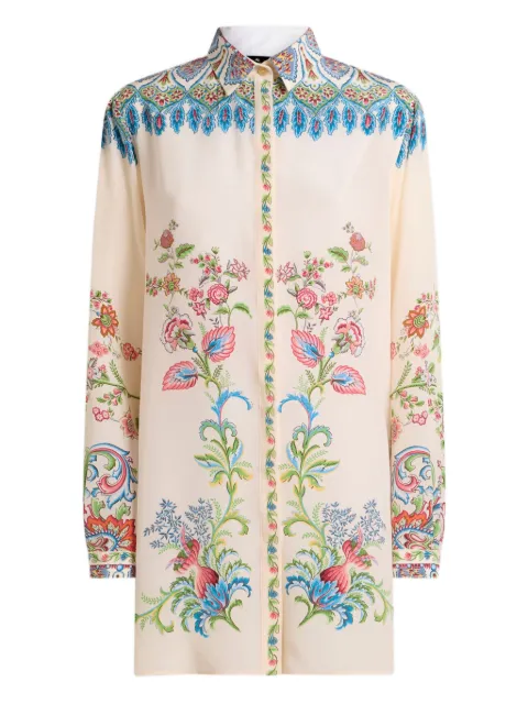ETRO long silk shirt with placed floral print Neutrals WRIA0103AKG73