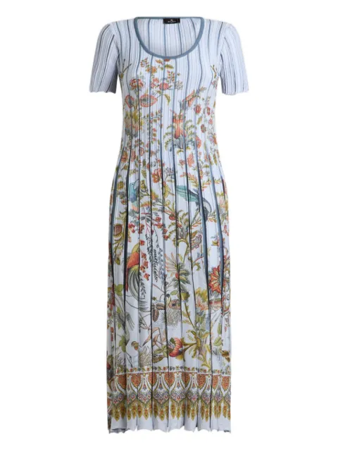 ETRO pleated cotton-blend midi dress with placed print Blue WRKA0101AKD65