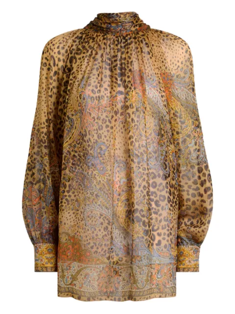 ETRO silk blouse with silk scarf and Paisley and animal motif Neutrals WRJA015099SP1N7