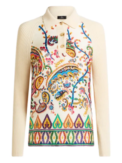 ETRO long-sleeved knit cotton polo shirt with silk insert Neutrals WRKN0008AV835