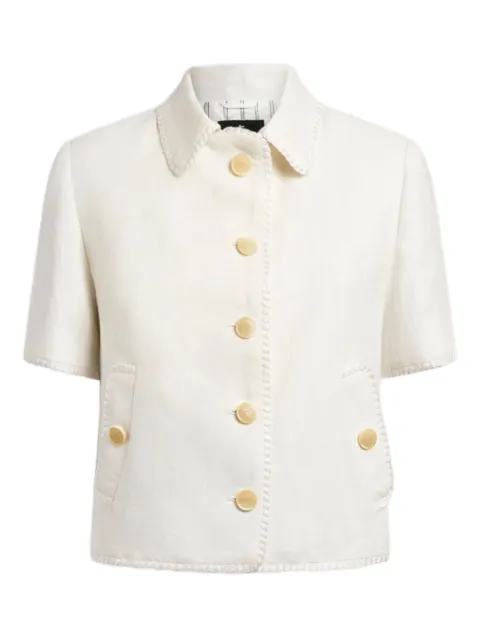 ETRO short-sleeved cropped linen jacket with Pegaso buttons Neutrals WRCA011199TU3F4